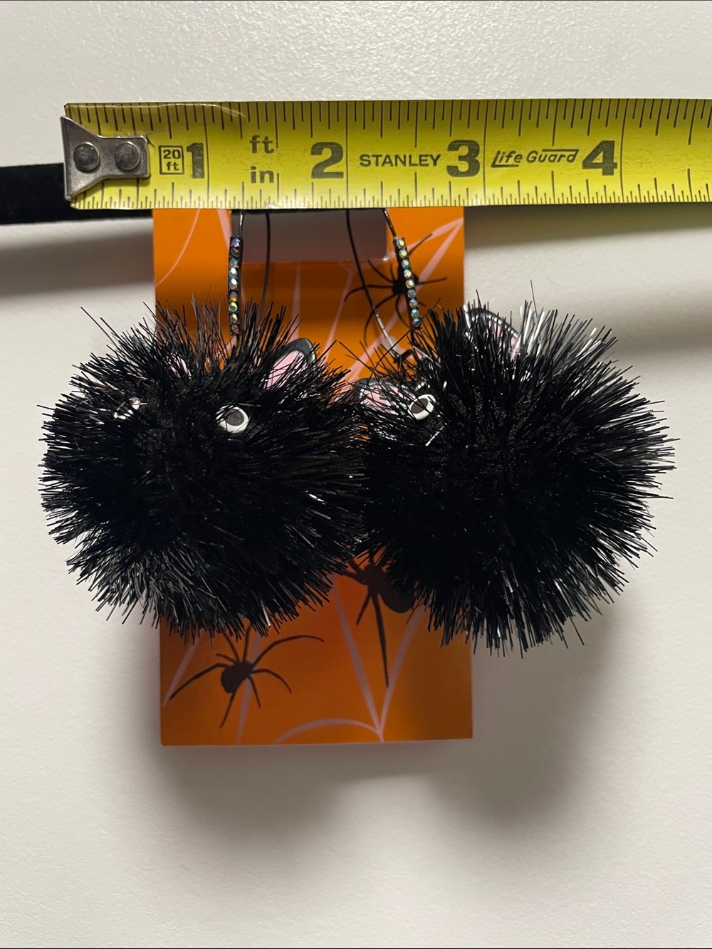 Betsey Johnson Adorable Black “Pom Pom” Cats with Rhinestone Drop Hoop Earrings - Picture 6 of 8